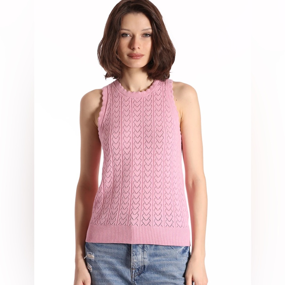 Cotton Cashmere Heart Pointelle Scalloped Tank (Pink)